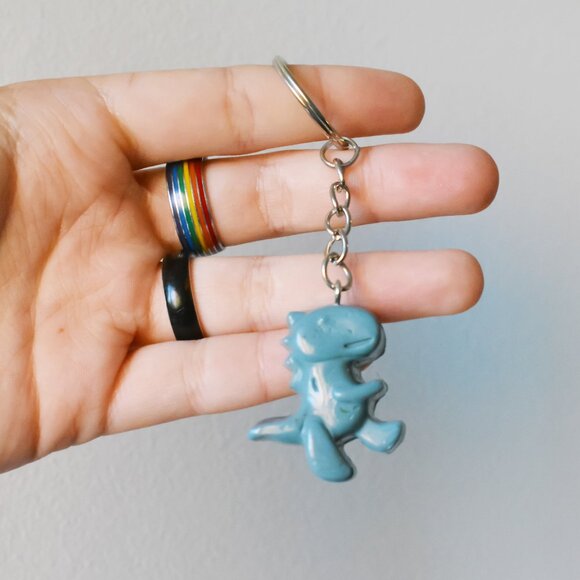 Handmade T-Rex Dinosaur Keychain Upcycled Accessory - Picture 3 of 4